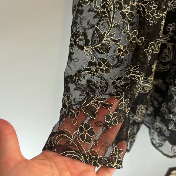 Lulus Enraptured Black Embroidered Long Sleeve Skater Dress - size Medium - Picture 5 of 7